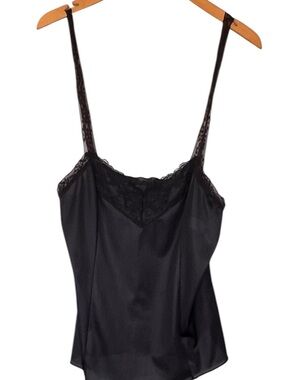 Vintage 60's-70's Deena Black Lace Trim Satin Camisole VTG Size 34 Whimsigoth